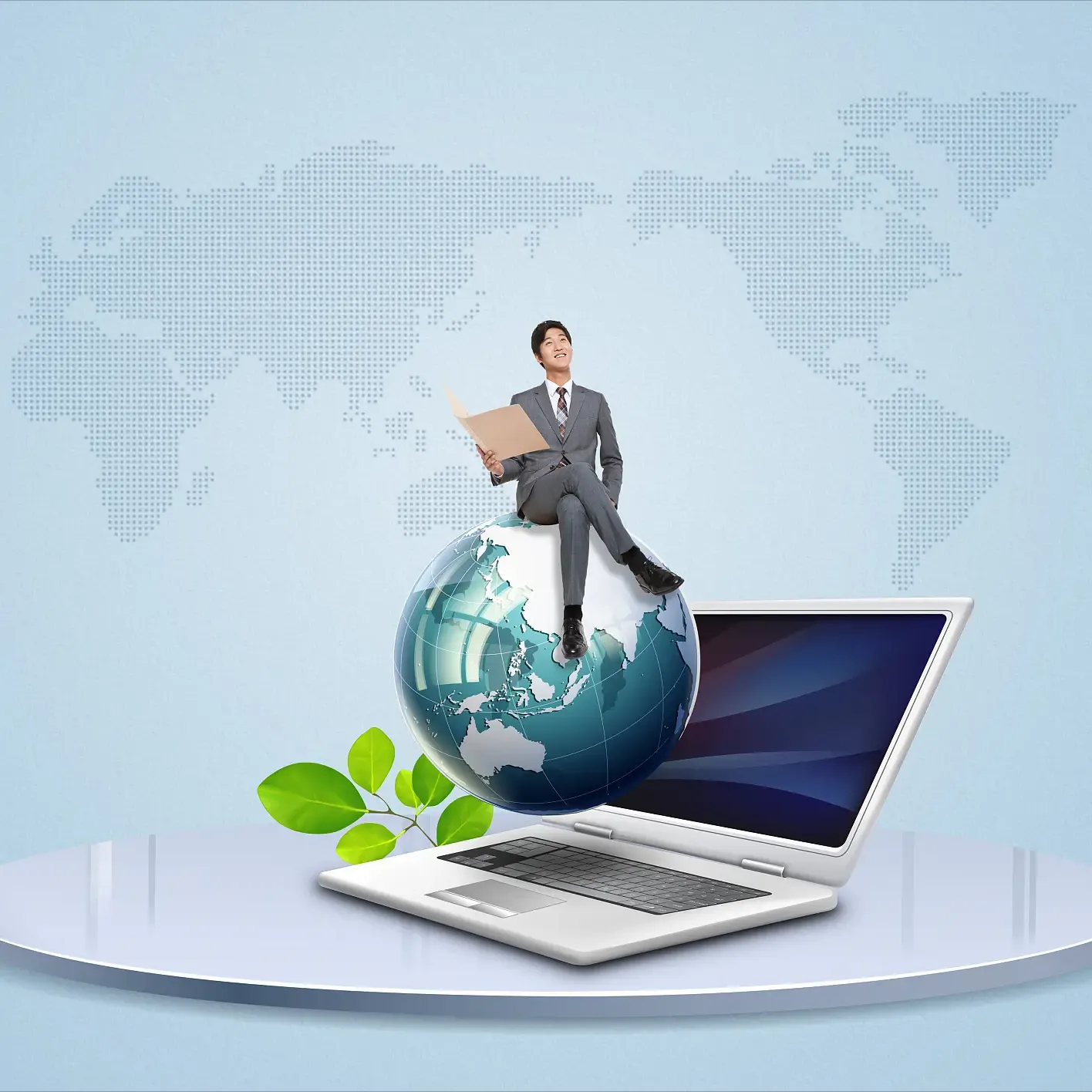 Illustration of global e-commerce sourcing with a laptop and globe