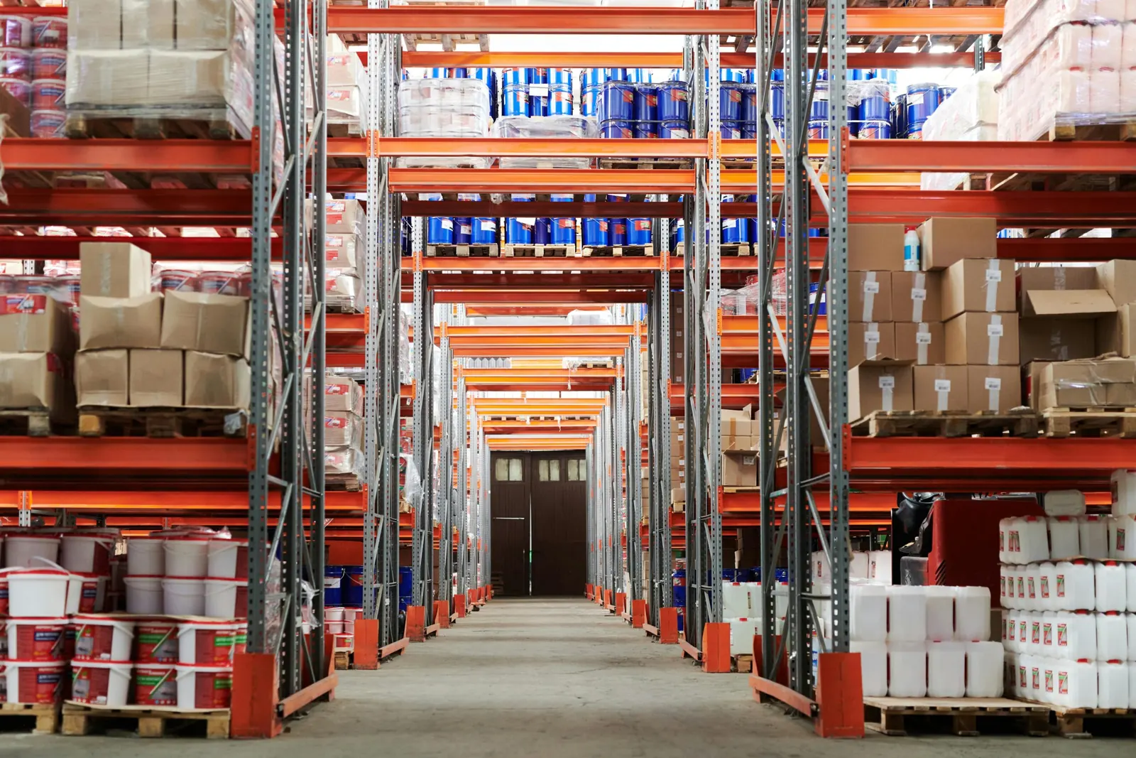 Warehouse storage racks at a China fulfillment center used by LHD procurement services